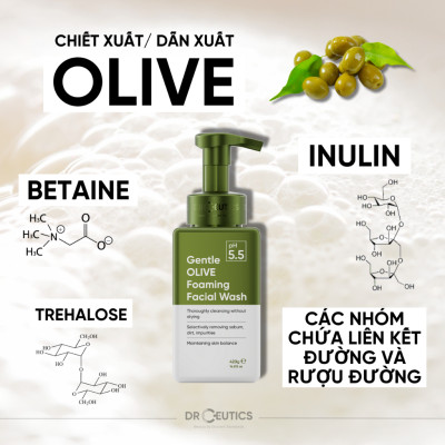 DrCeutics Sữa Rửa Mặt Tạo Bọt Gentle Olive Foaming Facial Wash - Cho Mọi Loại Da, Da Nhạy Cảm 420g