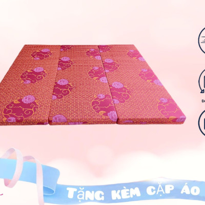 Nệm PE Hàn Quốc Cao Cấp Gấp 3 ( 1m2 x 1m95 x 3cm) Giao Màu Ngẫu Nhiên - Tặng Kèm Cặp Áo Gối