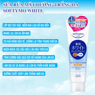 Sữa Rửa Mặt Tẩy Trang Dưỡng Trắng Da Kosé Softymo Cleansing Foam White (Tuýp 190 G)