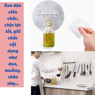 Giá Treo Dụng Cụ Nhà Bếp Dán Tường 6 Móc -Thanh Treo Đa Năng Gắn Tường Không Cần Khoan -Móc Treo Dán Tường Tiện Lợi