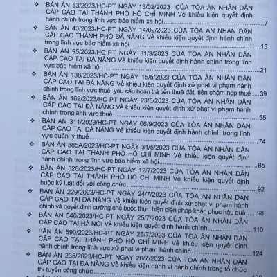 Tuyển Tập Các Bản Án của Toà Án Nhân Dân Cấp Cao  về Hành Chính - Kinh Doanh Thương Mại - Hôn Nhân Gia Đình - Lao Động