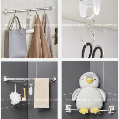 Giá Đỡ Thanh Treo Rèm Dán Góc Tường Xoay 360 Hamart Móc Vòng Tròn Siêu Dính Cố Định Đa Năng