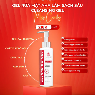 Gel Rửa Mặt Dịu Nhẹ AHA Làm Sạch Sâu CLEANSING GEL MISS CANDY 120ml,Làm Sạch Bụi Bẩn,Giảm Nhờn,Ngừa Mụn & Cân Bằng Độ PH Cho Da - PHỤNG BEAUTY