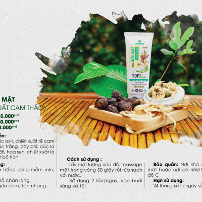 GEL RỬA MẶT THIÊN NHIÊN  CHIẾT XUẤT RỄ CAM THẢO MẸ KEN tuýp 100ml - Dành cho da thường, khô, nám, tàn nhang 