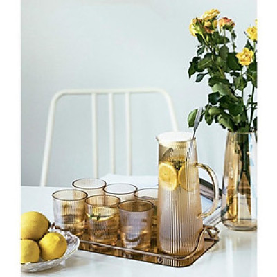 BỘ BÌNH ĐỰNG NƯỚC UỐNG KÈM 6 CỐ THỦY TINH CAO CẤP CHỊU NHIỆT VÂN TĂM ( SET NÀY KHÔNG BAO GỒM KHAY )