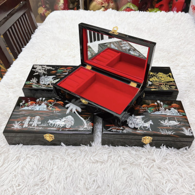 Hộp nữ trang sơn mài cẩn ốc chìm Cao Cấp size 14x24x6 cm đựng đồ trang sức, vật dụng nhỏ xinh, trang trí, làm quà tặng ý nghĩa