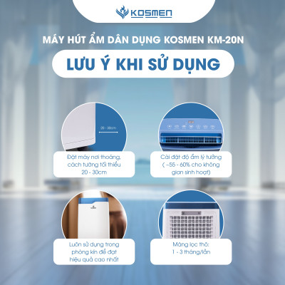 Máy Hút Ẩm Dân Dụng Kosmen KM-20N - Thích Hợp Không Gian 80m2 - Hàng Chính Hãng Bảo Hành 24 Tháng