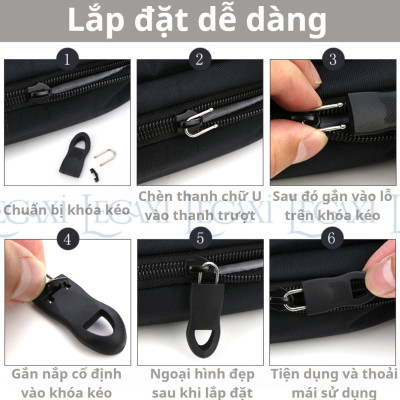Móc Khóa Zip Kéo Thay Thế Bằng Nhựa Kim Loại Có Thể Tháo Rời Cho Balo Túi Xách, Vali, Áo Khoác, Quần 