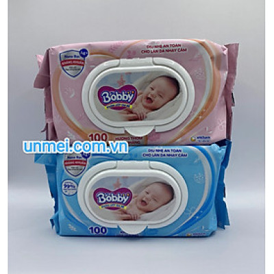 KHĂN ƯỚT BOBBY KHÔNG MÙI/CÓ MÙI LOẠI 100 TỜ CÓ NẮP
