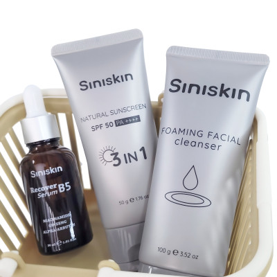 Bộ sản phẩm chăm sóc da Siniskin "Serum phục hồi da Recover B5, Kem Chống Nắng nâng tone tuje nhiên, Sữa Rửa Mặt tạo bọt dịu nhẹ