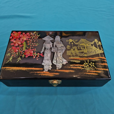 Hộp nữ trang sơn mài cẩn ốc chìm Cao Cấp size 14x24x6 cm đựng đồ trang sức, vật dụng nhỏ xinh, trang trí, làm quà tặng ý nghĩa