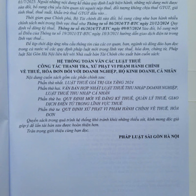 Sách Hệ Thống Toàn Văn Các Luật Thuế – Công Tác Thanh Tra, Xử Phạt Vi Phạm Hành Chính Về Thuế, Hóa Đơn Đối Với Doanh Nghiệp, Hộ Kinh Doanh, Cá Nhân (V2537D)
