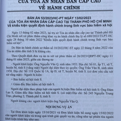 Tuyển Tập Các Bản Án của Toà Án Nhân Dân Cấp Cao  về Hành Chính - Kinh Doanh Thương Mại - Hôn Nhân Gia Đình - Lao Động
