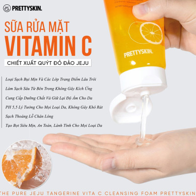 Sữa rửa mặt dưỡng ẩm và sáng da Pretty Skin Jeju Tangerine Vita C Cleansing Foam 150ml