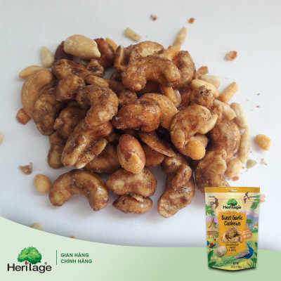 Hạt Điều Nguyên Hạt loại 1 Tẩm Tỏi Ngọt Heritage - Sweet Garlic Cashews