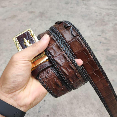 Thắt Lưng Cá Sấu Đan Viền Thủ Công Đẹp Bền Bỉ - TS131A (Mặt vàng)