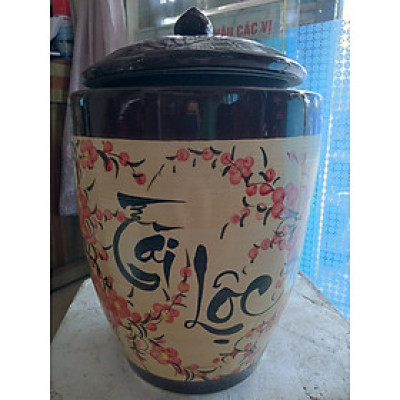Hũ đựng gạo tài lộc nắp nhọn gốm sứ Bát Tràng loại 20Kg