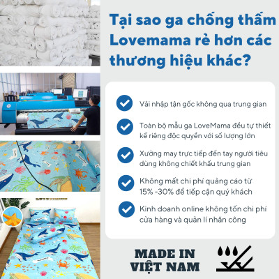 Ga chống thấm vải Cotton mềm mại cao cấp loại 1 chính hãng LoveMama