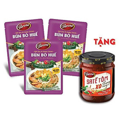 Xốt Gia Vị Hoàn Chỉnh Barona Bún Bò Huế 80g, combo 3 gói TẶNG 1 hũ Sa tế Tôm XO Thượng hạng Barona 100g