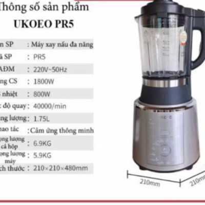 Máy Làm Sữa Hạt UKOEO PR5 Plus, Máy Làm Sữa Hạt UKOEO PR5S - Nắp INOX, phiên bản tiếng việt Hàng Chính Hãng