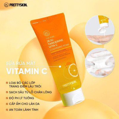 Sữa rửa mặt dưỡng ẩm và sáng da Pretty Skin Jeju Tangerine Vita C Cleansing Foam 150ml