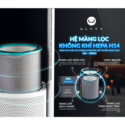 Máy Lọc Không Khí Bù Ẩm ULTTY SKJ-CR022 Dạng Quạt, Diệt Khuẩn Bằng Tia UV, Chế Độ Làm Mát 9 Cấp, Bộ Lọc HEPA H13 Loại Bỏ 99,97% Bụi Mịn, Vi Khuẩn, Virut, Bù Ẩm 3 Cấp - Hàng Chính Hãng
