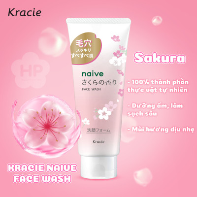 Sữa Rửa Mặt Sạch Sâu Chiết Xuất Từ Hoa Anh Đào Kracie Naive Face Wash (Sakura) – 130G