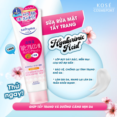 Sữa Rửa Mặt Tẩy Trang Dưỡng Ẩm Ngăn Ngừa Lão Hóa Da Kosé Softymo Cleansing Foam (190 G)