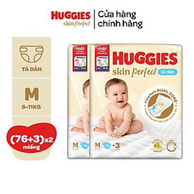 Combo 2 Tã/bỉm dánHuggies Skincare Super Jumbo M76+3/L68/XL60/XXL54