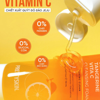 Sữa rửa mặt dưỡng ẩm và sáng da Pretty Skin Jeju Tangerine Vita C Cleansing Foam 150ml