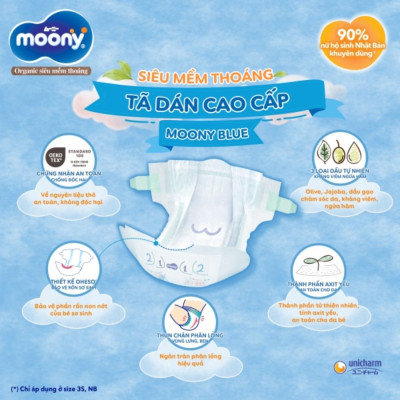 Combo 2 Gói Tã dán sơ sinh Moony Newborn 90 (90 miếng)