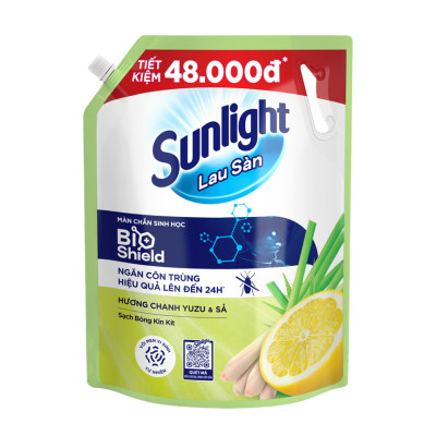 Nước Lau Sàn Sunlight BIOSHIELD Ngăn Côn Trùng Hiệu Quả Hương Chanh Yuzu & Sả Túi 3.4KG