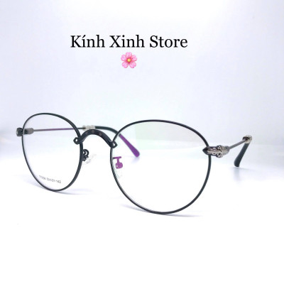 Gọng kính cận, Kính giả cận Mắt tròn Kim loại hoạt tiết cổ điển (Đen)