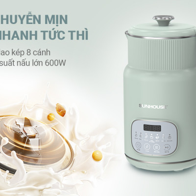 Máy Làm Sữa Hạt Đa Năng Sunhouse SHD5260 – 800ml Cối 2 lớp Lưỡi dao kép 8 cánh, Hẹn giờ nấu thông minh - Hàng chính hãng
