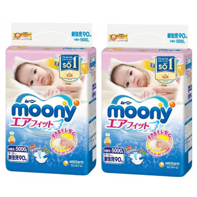 Combo 2 Gói Tã dán sơ sinh Moony Newborn 90 (90 miếng)