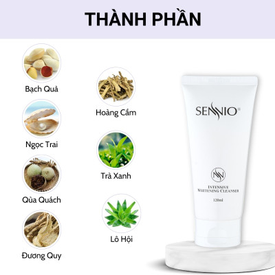 Sữa rửa mặt dưỡng trắng da Sennio Intensive Whitening Cleanser tạo bọt cấp ẩm phù hợp cho da nhạy cảm 120ml SNO 601