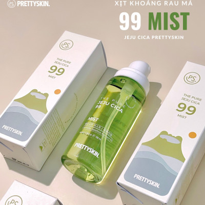 Xịt khoáng rau má Pretty Skin The Pure Jeju Cica 99 Mist làm dịu cấp ẩm cho da - Giữ lớp make up lâu trôi Hàn Quốc 100ml