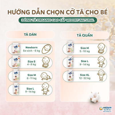 Tã/Bỉm dán organic siêu cao cấp Moony Natural Newborn 62+4 miếng