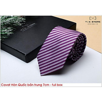 Cà Vạt Nam Bản Trung 7cm màu tím kẻ chéo - Cavat Hàn Quốc Cao Cấp Full box