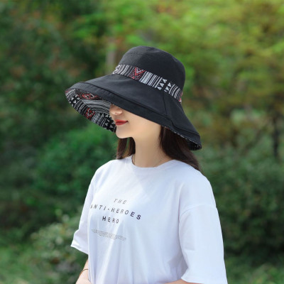 Mũ đi biển đẹp rộng vành nón chống nắng đội 2 mặt gấp gọn họa tiết thổ cẩm chống tia UV thoáng mát dona23062301 