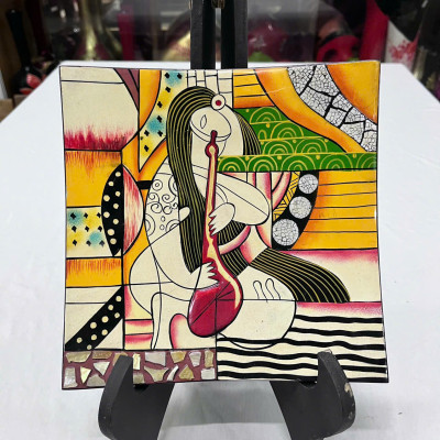 Dĩa vuông sơn mài Picasso size hàng xuất khẩu trang trí, làm quà tặng