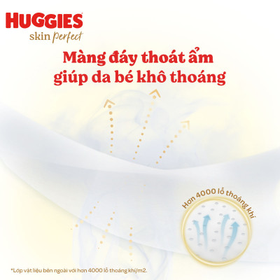 Tã/bỉm dán sơ sinh Huggies Skin Perfect M 76+3 miếng với 2 vùng thấm giảm kích ứng da