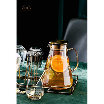 Bình nước thủy tinh Borosilicate Vàng Hoàng Kim 2 Lít | Bình thủy tinh vàng cao cấp chống sock nhiệt dung tích 2000ml