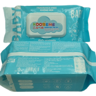Thùng 4 gói Khăn ướt không mùi Koobeme, khăn to dày, đủ 80 tờ, 700gram, thấm nước đều vừa phải
