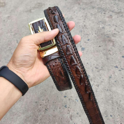 Thắt Lưng Cá Sấu Đan Viền Thủ Công Đẹp Bền Bỉ - TS131A (Mặt vàng)