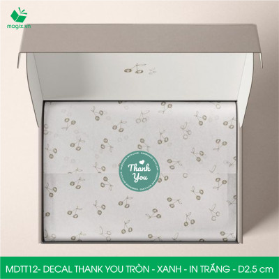 MDTT12 - D2.5cm - 1000 Sticker Thank you, decal Thank you tròn dán hộp carton, tem cám ơn, nhãn dán cảm ơn trang trí gói hàng