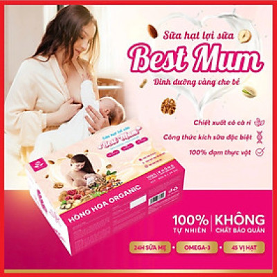 Sữa hạt lợi sữa Best Mum Hồng Hoa Organic 36gói 900gr – gọi Sữa, tăng tiết Sữa sau sinh, kích thích tuyến sữa phát triển và tăng lượng sữa vượt trội sau 24h