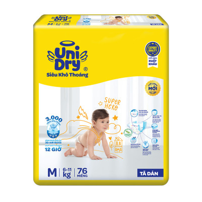 Tã dán em bé Siêu khô thoáng gói Super Jumbo Unidry G6X size M-76 miếng
