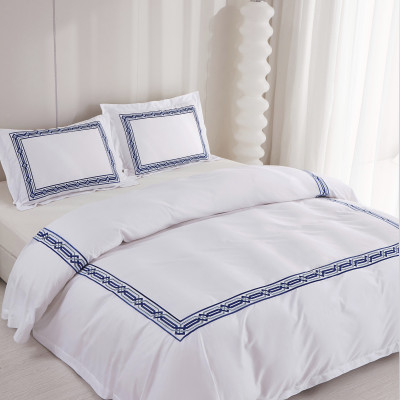 Bộ chăn ra Casa Bello Home - Set Serenity Blue Cotton lụa satin thêu họa tiết thêu 5 món