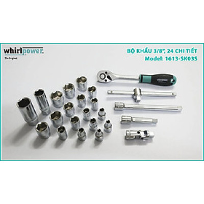 Bộ khẩu 3/8” có 24 chi tiết từ 6 đến 22mm Whirlpower 1613-SK03S